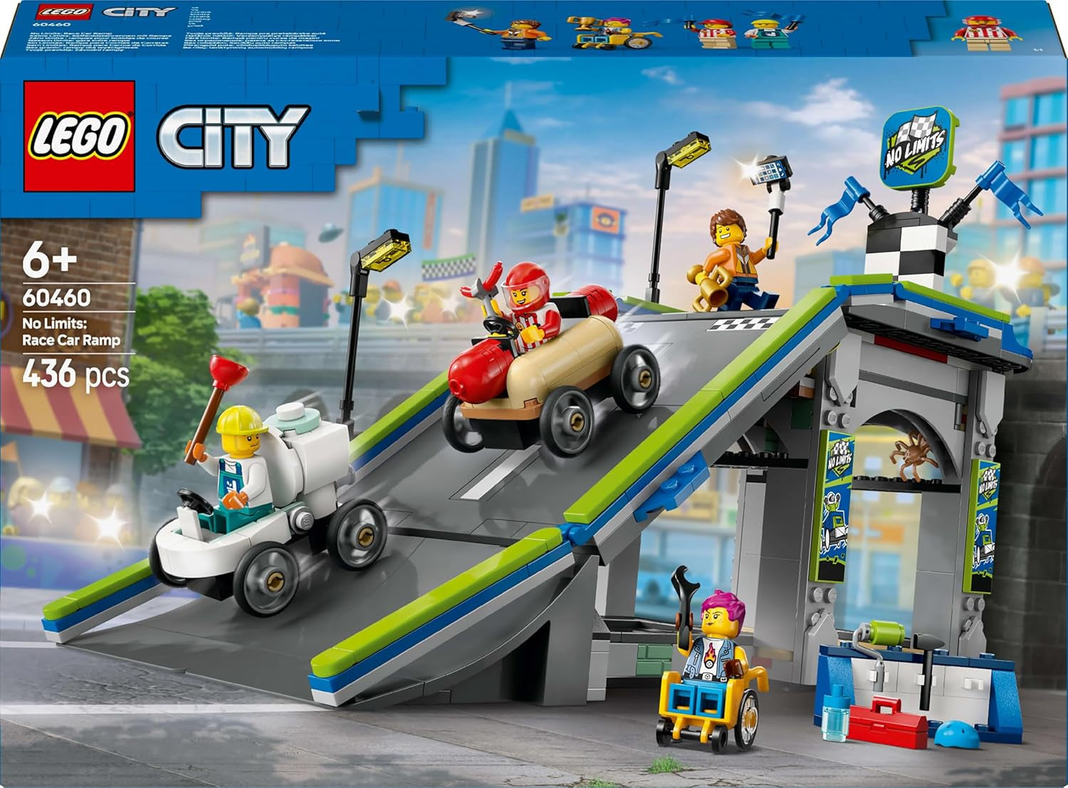 LEGO City No Limits: Závod v mýdlových krabičkách s rampou - Stavebnice pro chlapce a dívky od 6 let - Sada se 2 krabičkami na mýdlo a 4 minifigurkami závodníka - Nápad na dárek pro děti 60460 Stavebnice Besuche den LEGO-Store