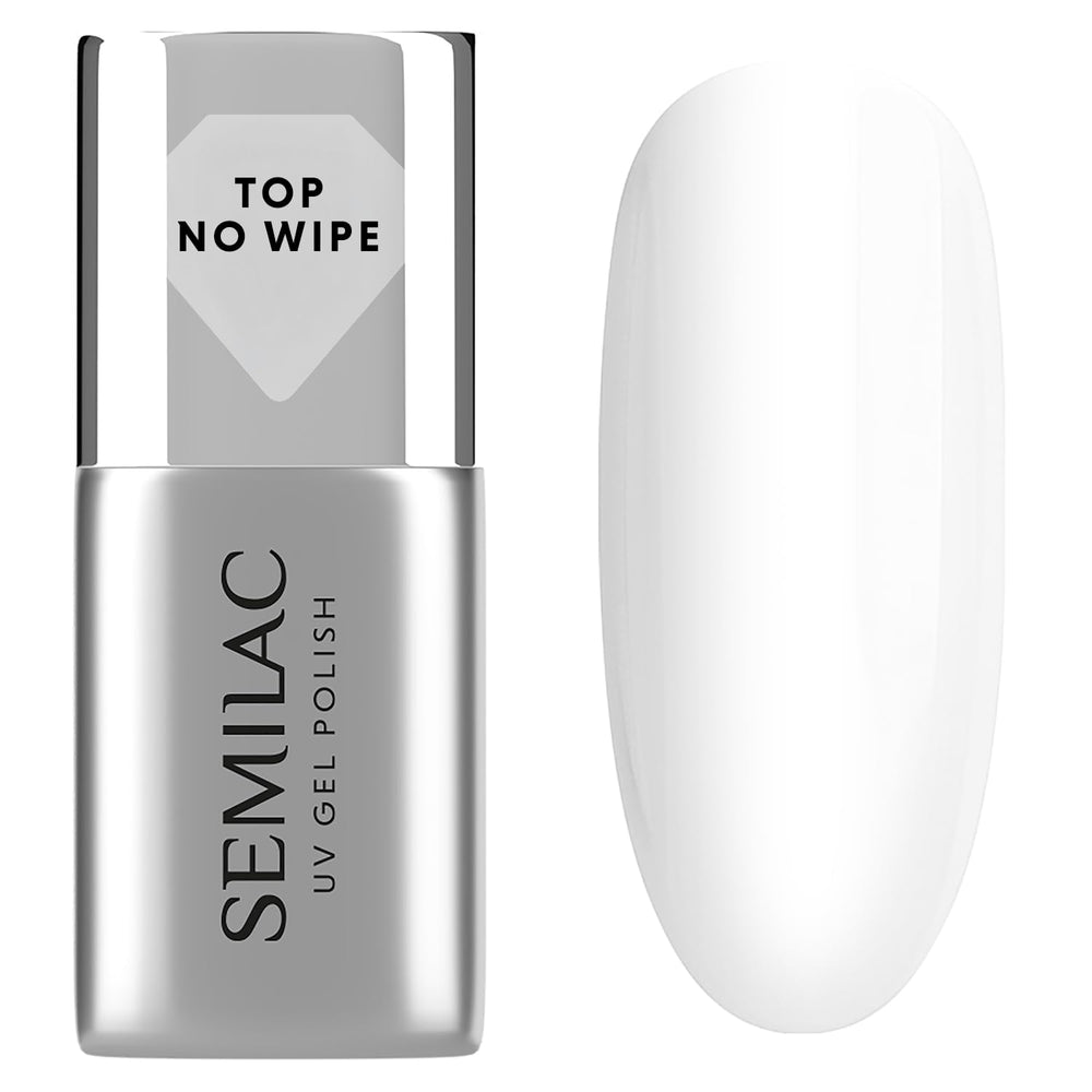 Semilac Top Coat Lak na nehty 7ml, Inovativní, UV/LED, Hybridní lak na nehty, Lesklý Finish, Chrání, Transparentní