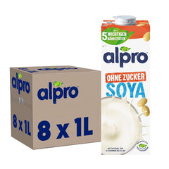 Alpro Sojadrink – Vegan und Milchfrei – Von Natur aus laktosefrei und fettarm – Bohaté na bohaté bílkoviny, inhalovaný vápník a vitamíny – 8 x 1 L – Haltbar
