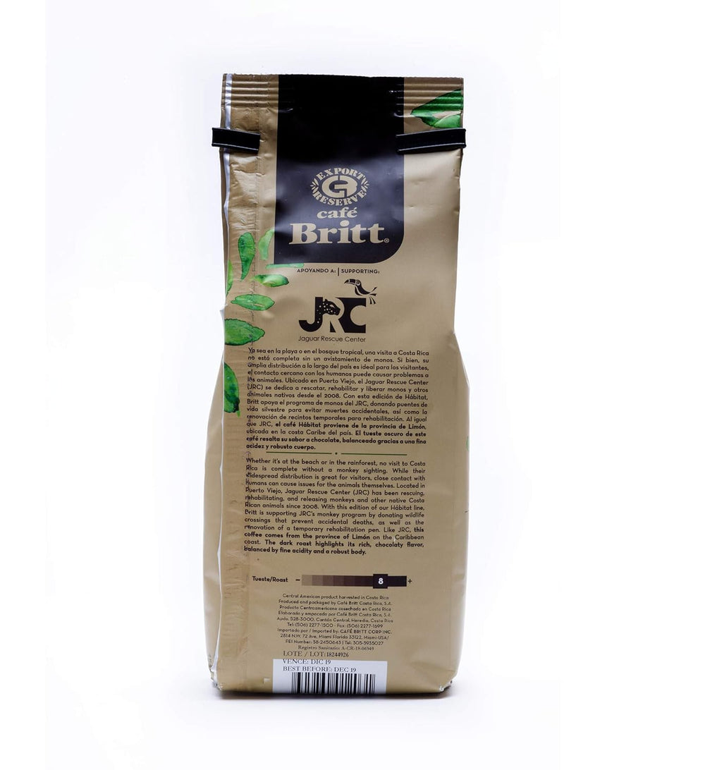 Café Britt® - Amestec Costa Rican Habitat Cariblanco (340 g) (Pachet de 3) Cafea Arabica boabe întregi, Kosher, fără gluten, prăjire gourmet și mediu închisă…