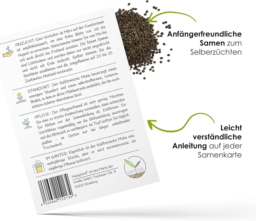 Kalifornská směs máku (Eschscholzia californica) - Krásně kvetoucí mák s dlouhou dobou květu pro barevnou květinovou louku (California Poppy)