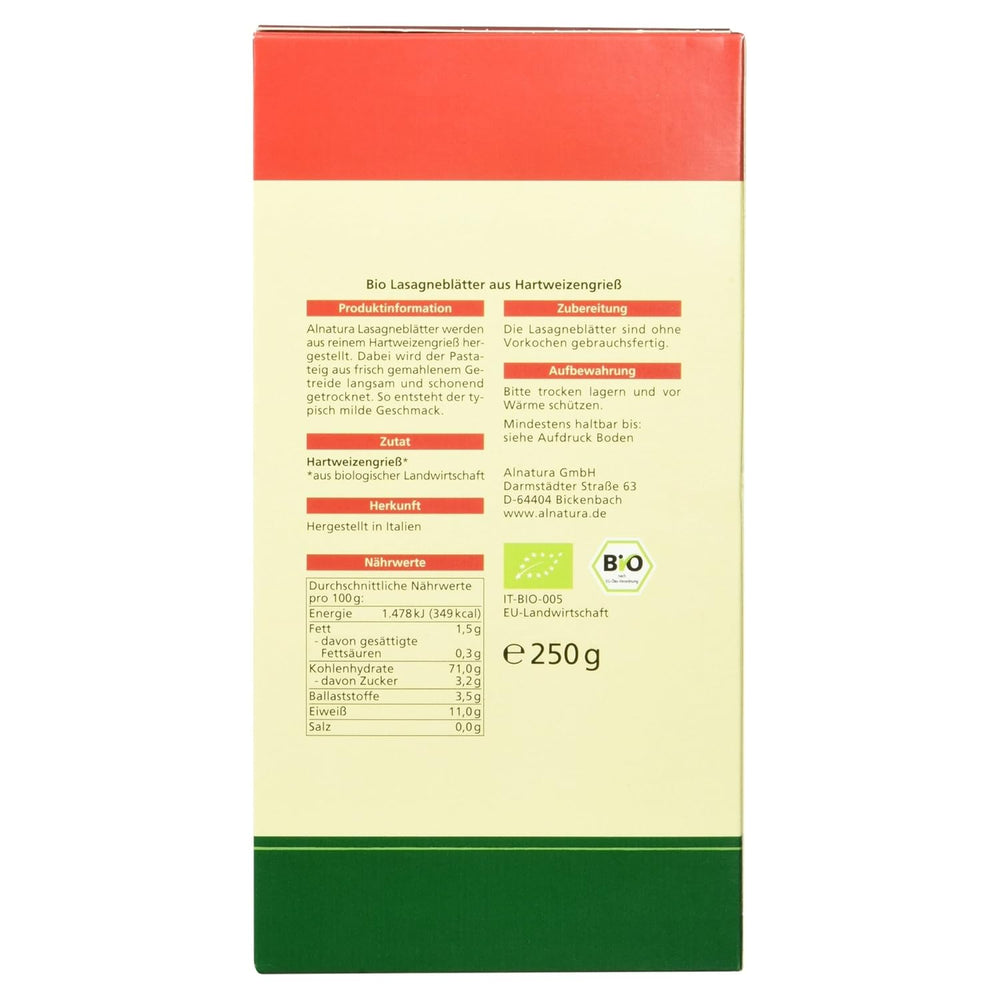 Bio lasagne, 250g