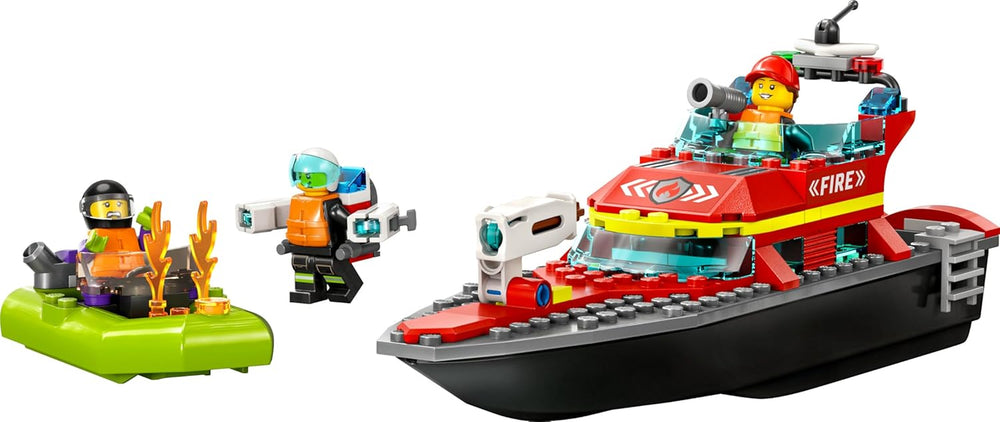 LEGO 60373 City Feuerwehrboot, Spielzeug, das im Wasser wimmt, s Rennboot, 3 minifigurky a Jetpack, Feuerwehr-Boot-Spielzeug Geschenkide für Jungen und Mädchen ab 5 Jahren