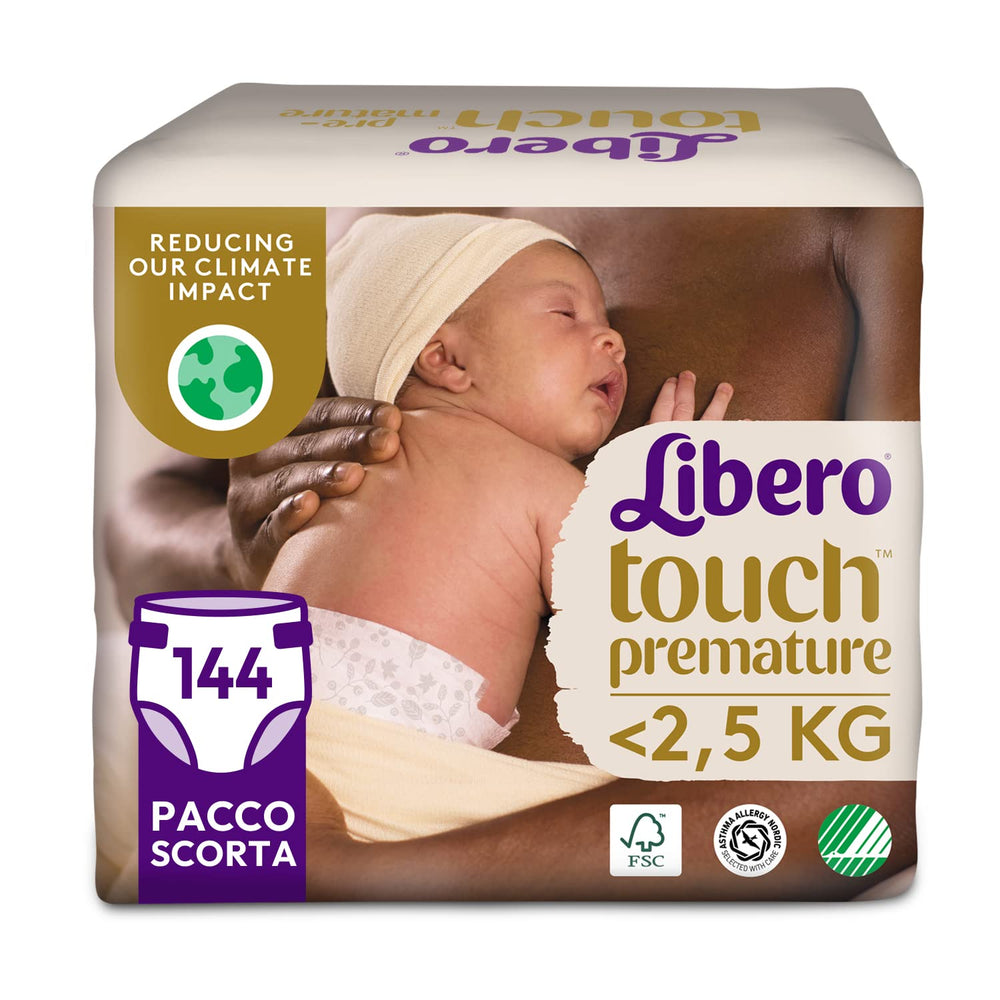 Otevřené dětské plenky Libero Touch, 144 plen pro předčasně narozené děti <2,5 kg, 6 balení po 24 ks jednorázových plen