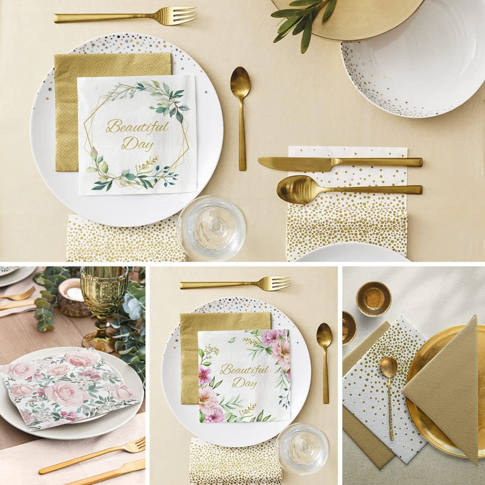 PAW - Șervețele 3 straturi (33 X 33 Cm) I 20 bucăți I Perfect pentru zile de naștere, petreceri, nunți, comuniuni și sărbători I Șervețele de hârtie colorate - flori, trandafiri I Culoare: Floral Moments (pachet cu 2)