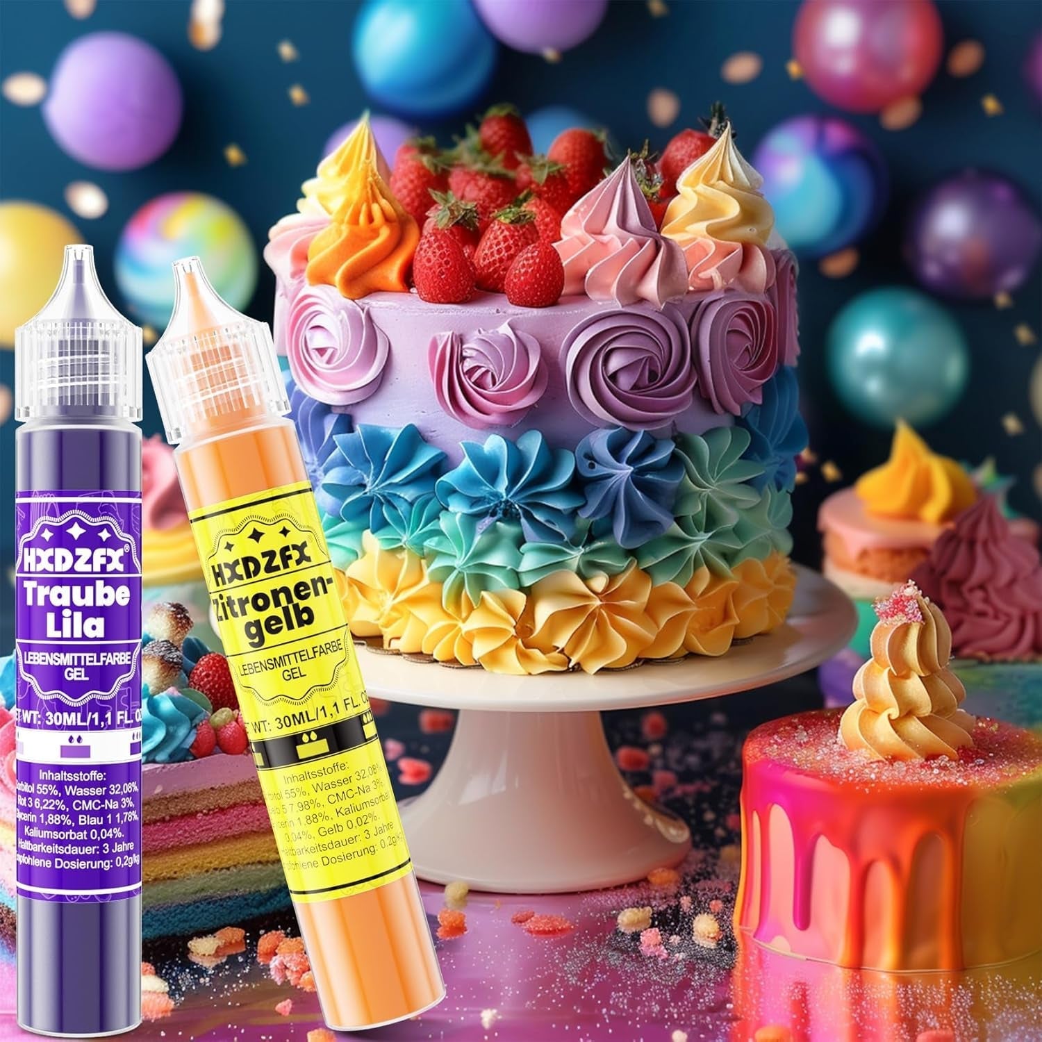Colorant alimentar în gel - HXDZFX 2×30ml, colorant alimentar fără zahăr, foarte concentrat, pentru decorarea torturilor, fondant alb, macaroane, prăjituri, copt, ouă de Paște, slime (mov struguri)