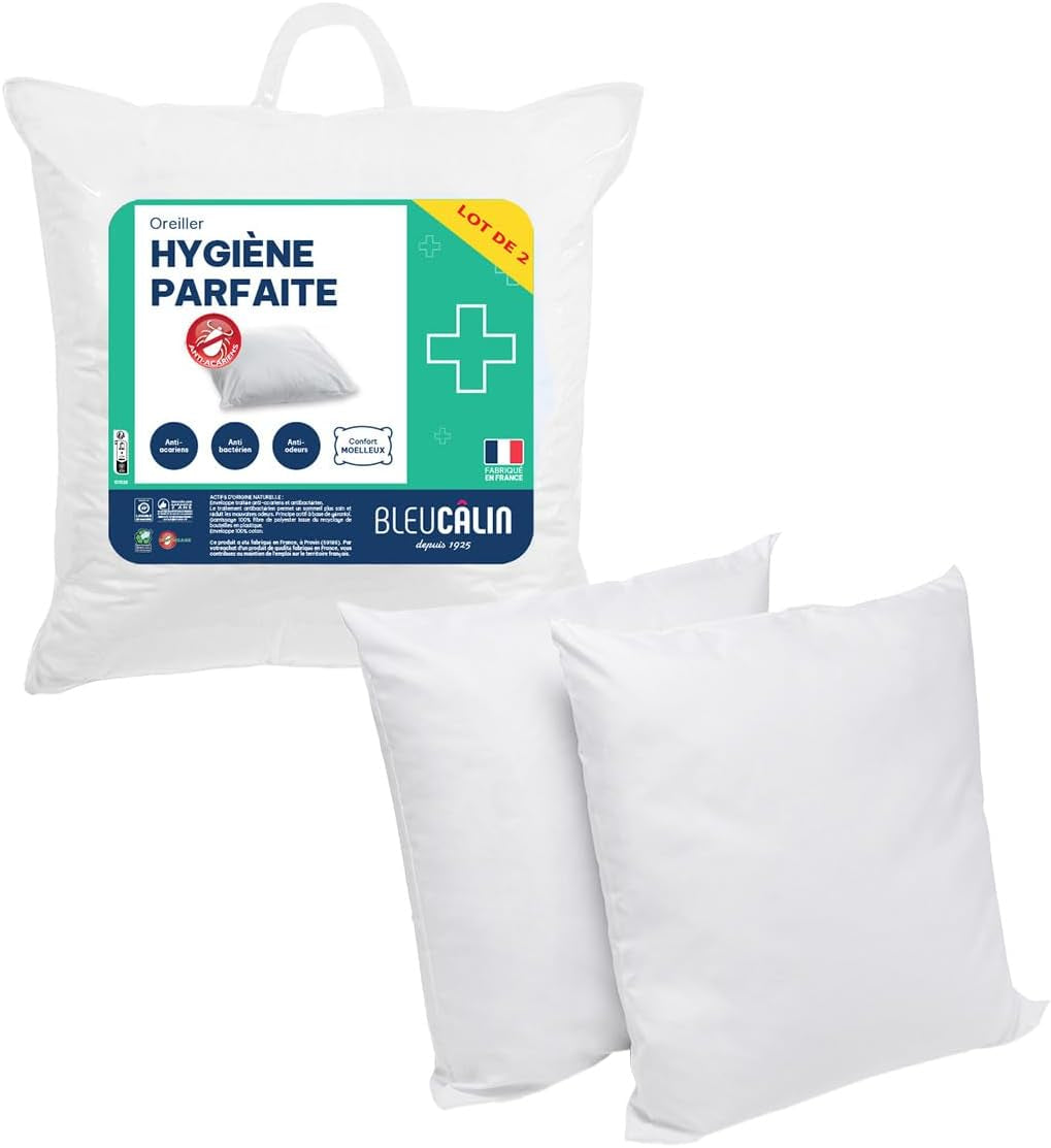 Bleu Câlin Set de 2 perne dreptunghiulare anti-acarieni, anti-bacterii, confort pufos, T 60X60 Cm, 100% bumbac, sortiment igienă perfectă Perne standard Naty Shop Formă pătrată 60 X 60 Cm
