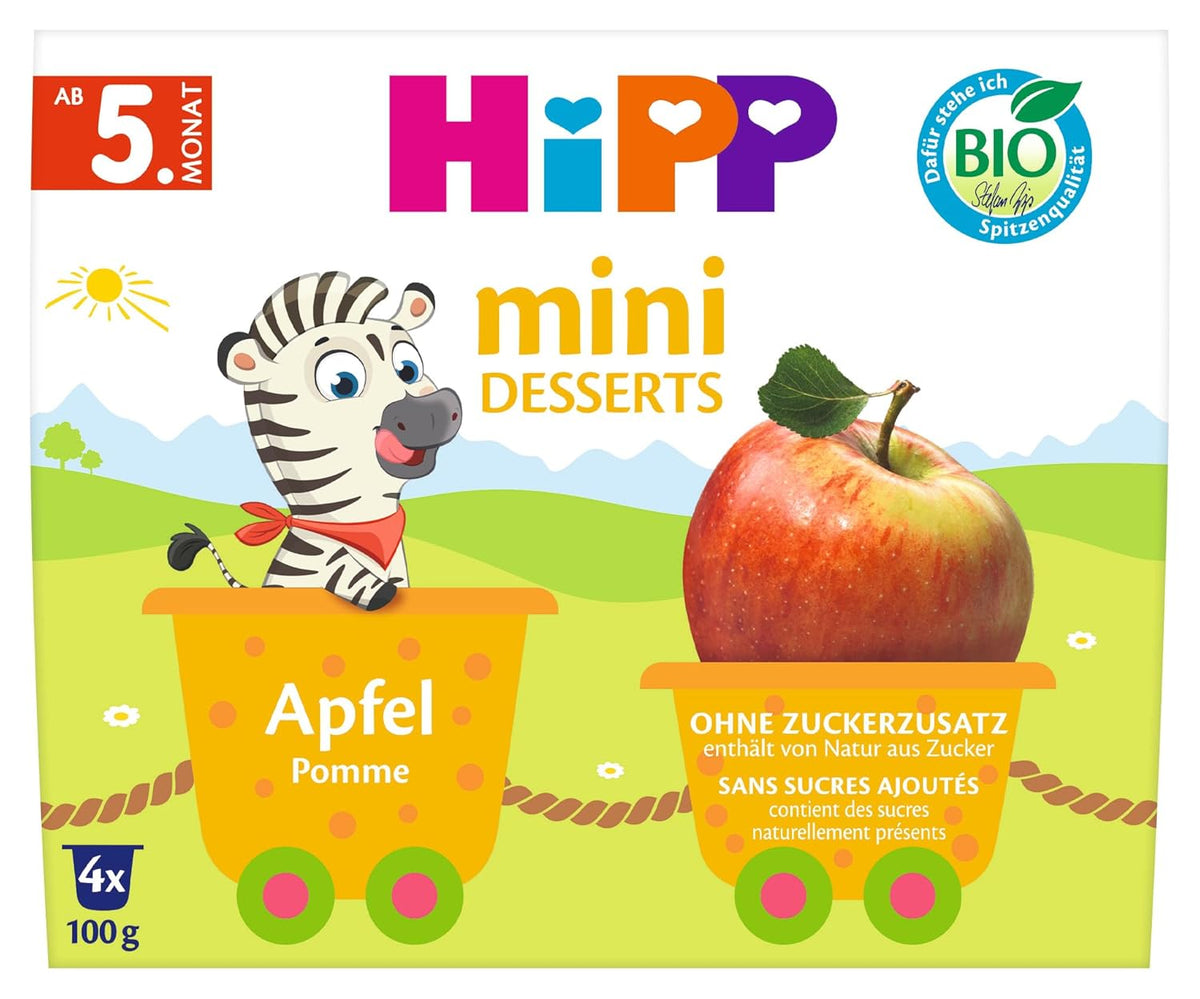 HiPP Mini Dessert Apple Bio (balení 6 x 4 x 100 g), od 5 měsíců, v praktických kelímcích, bez přidaného cukru, nejlepší BIO kvalita