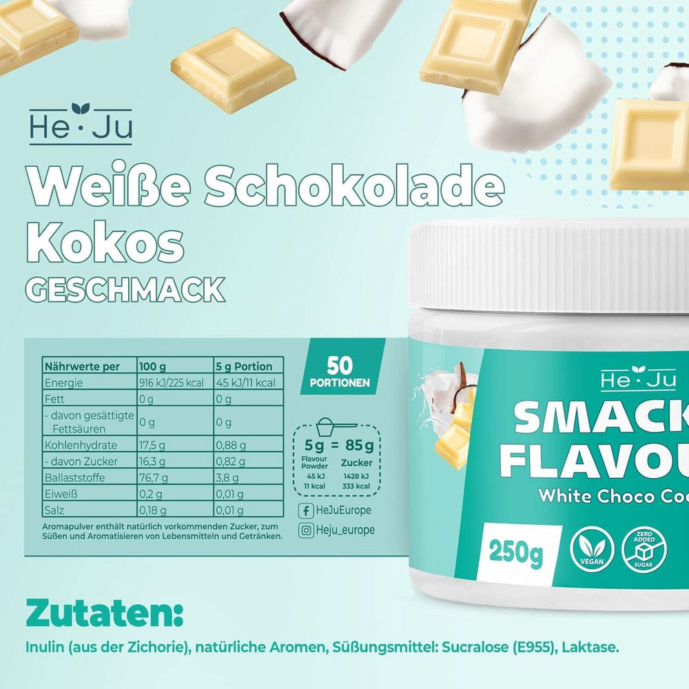 He-Ju, prášek s příchutí bílé čokolády a kokosu, 250 gramů Aromas Naty Shop