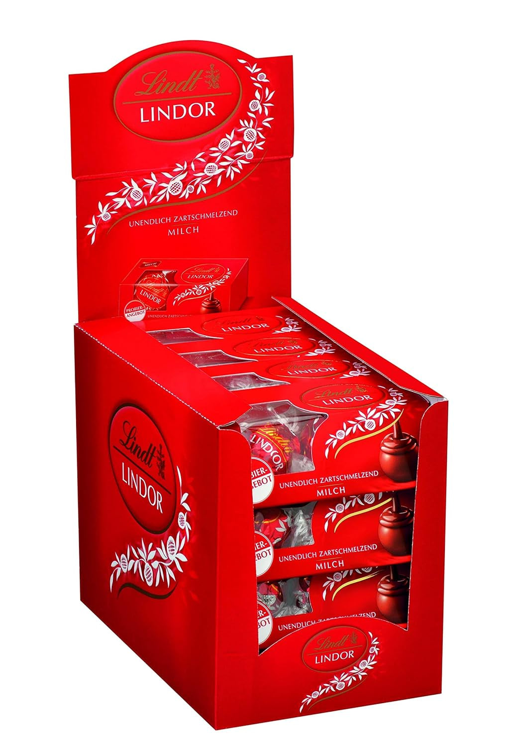 Lindt čokoláda LINDOR, pultový displej | 1718 g | Přibl. 138 lanýžů v odrůdách Milk, Black 70%, Polohnědé, Stracciatella, White, Pistácie | Čokoládová dárková sada | Dárková čokoláda | Hromadný balíček