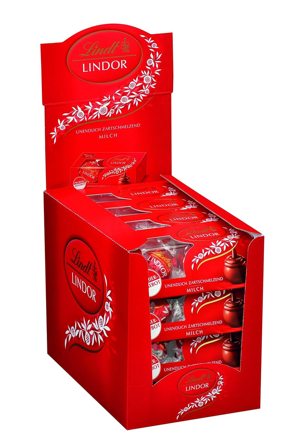 Lindt čokoláda LINDOR, pultový displej | 1718 g | Přibl. 138 lanýžů v odrůdách Milk, Black 70%, Polohnědé, Stracciatella, White, Pistácie | Čokoládová dárková sada | Dárková čokoláda | Hromadný balíček