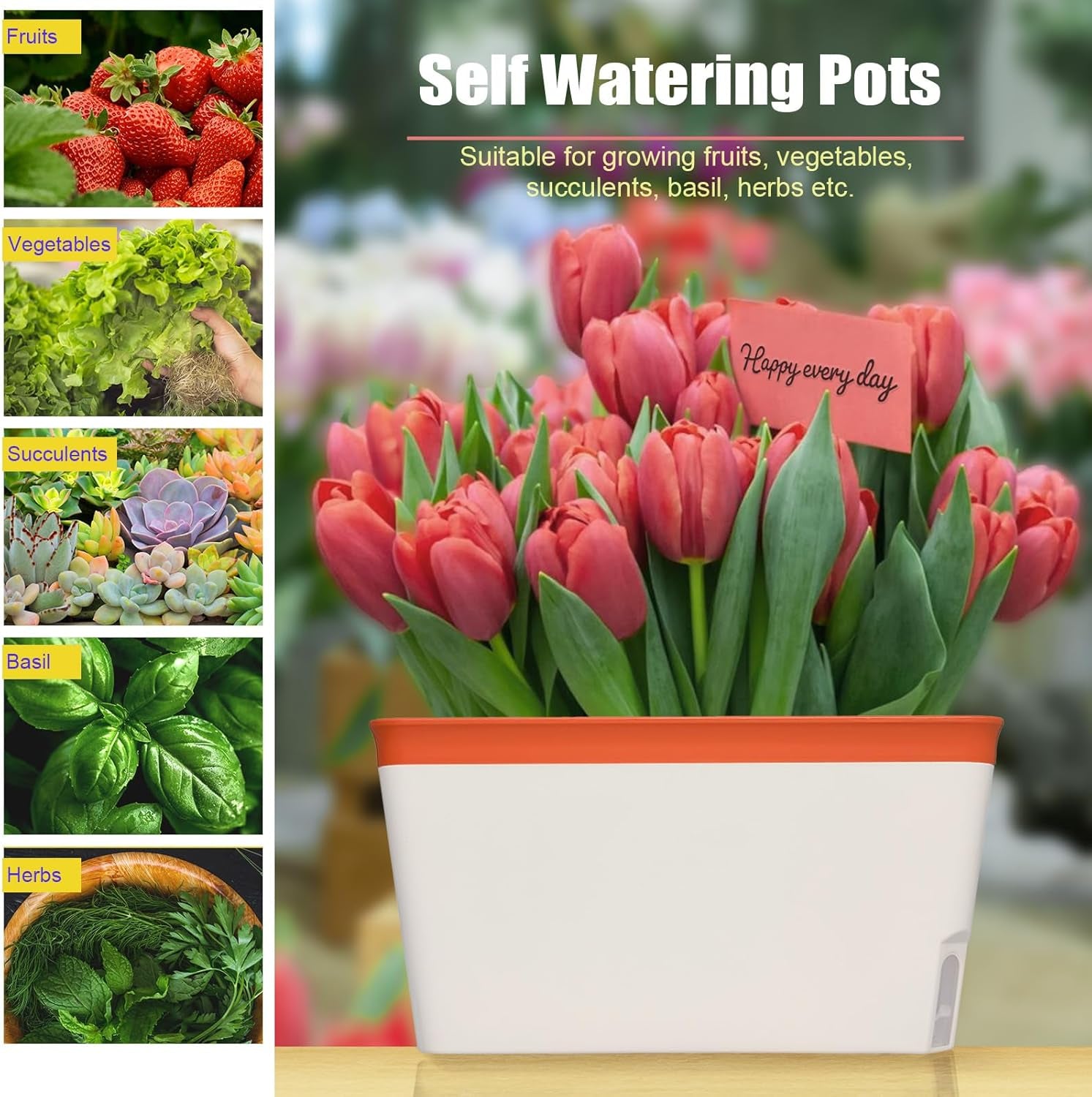 Samozavlažovací květináče, sada 3 obdélníkových květináčů 27 cm, květináče na bylinky, parapetní truhlíky s nádrží na vodu, moderní plastové květináče pro vnitřní venkovní zahradní kancelář