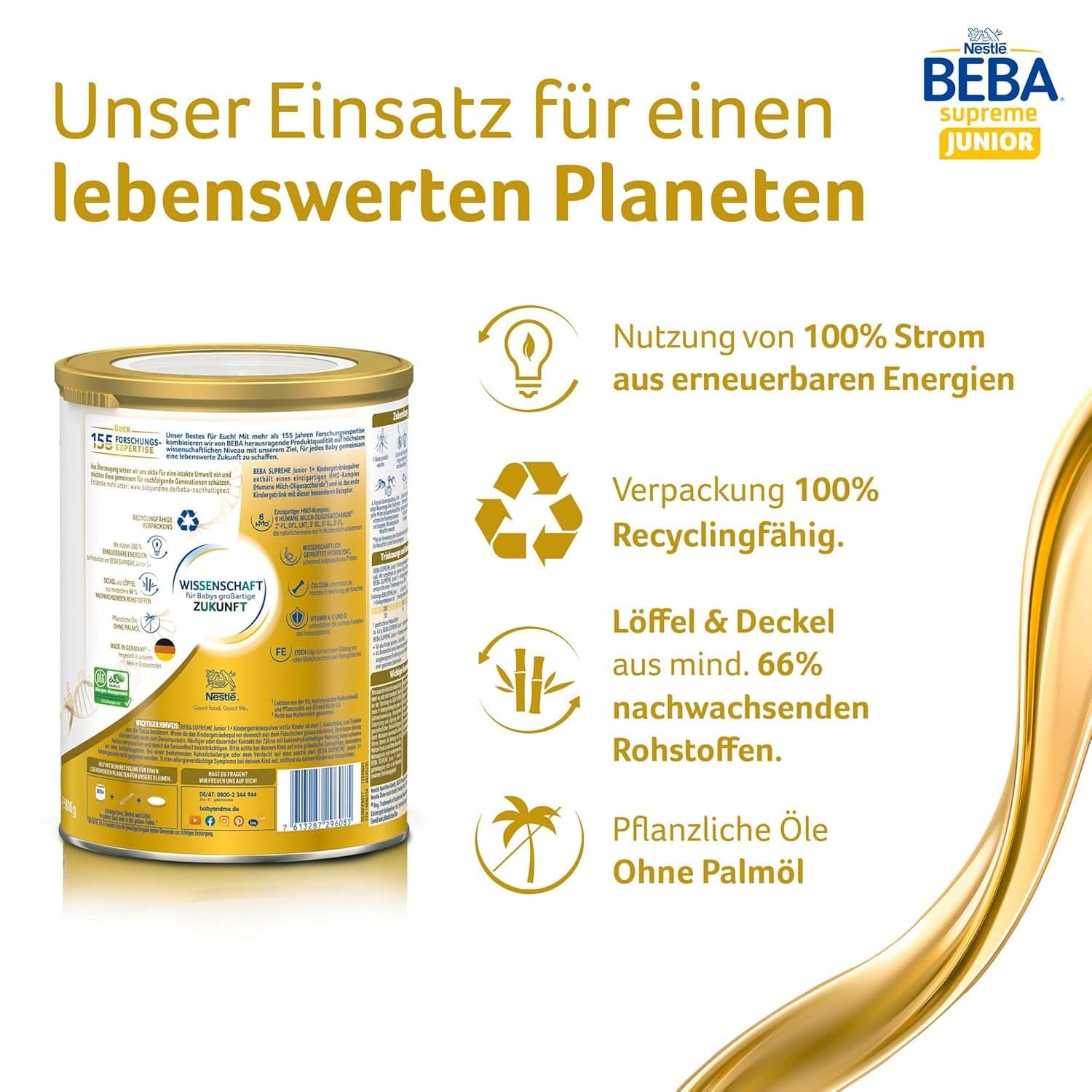 Dětský nápoj BEBA SUPREME Junior 1+ od 1 roku, výživa pro děti s 6 HMO komplexem, pouze laktóza, bez palmového oleje, balení 6 (6 x 800 g) Mother and Child Naty Shop