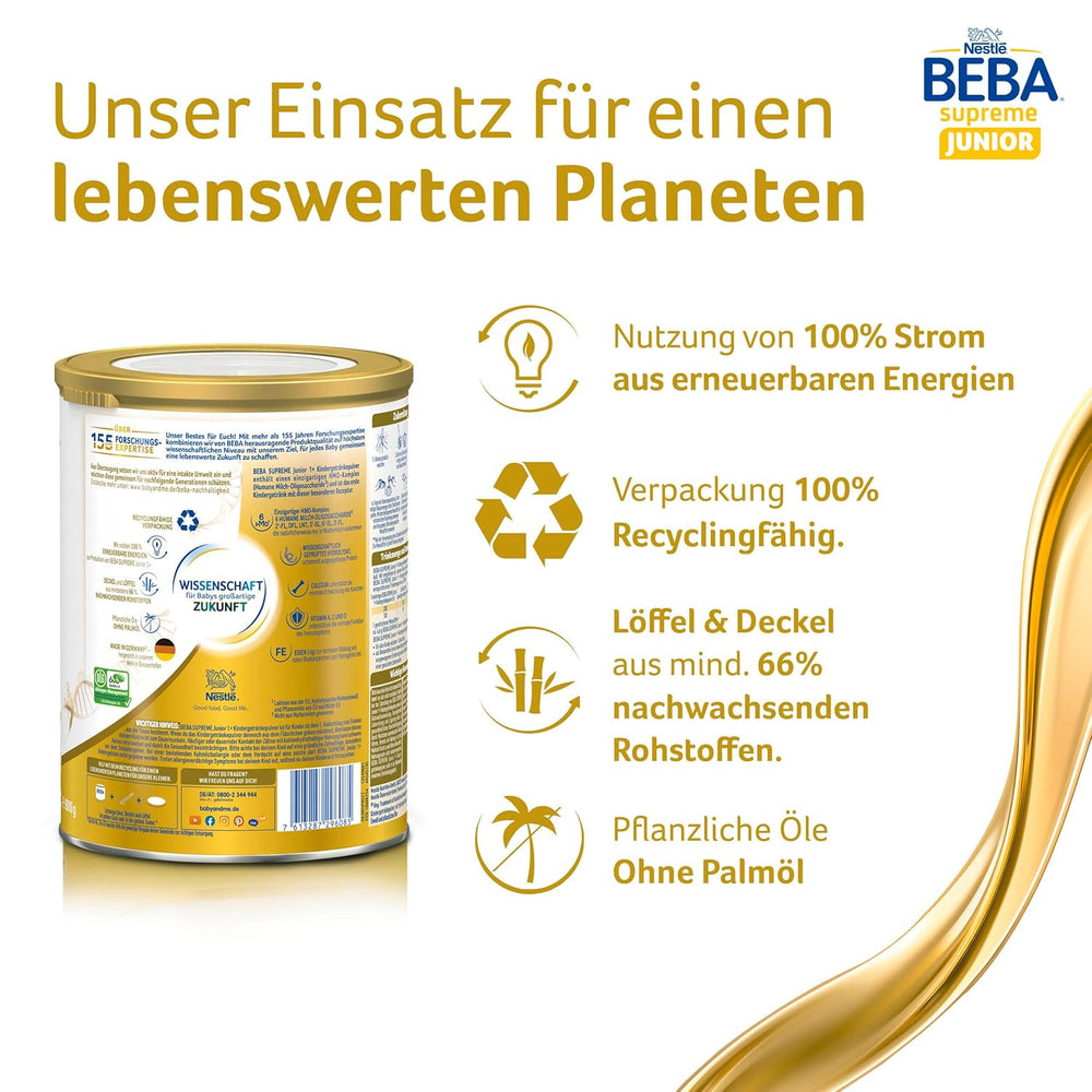 BEBA SUPREME JUNIOR 1 Plus - Nápoj pro děti od 1 roku, s komplexem 6 HMO, bez laktózy, bez palmového tuku, bez rybího tuku, výživa pro malé děti, sušené kojenecké mléko, balení 6 ks (6 x 800g)