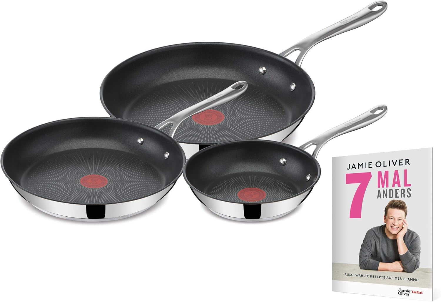 Tefal Jamie Oliver Cook'S Direct, nepřilnavý, vhodný na indukci, vhodné do trouby Hrnce a pánve Naty Shop S receptem "7 smyslů" 20, 24, 28 cm