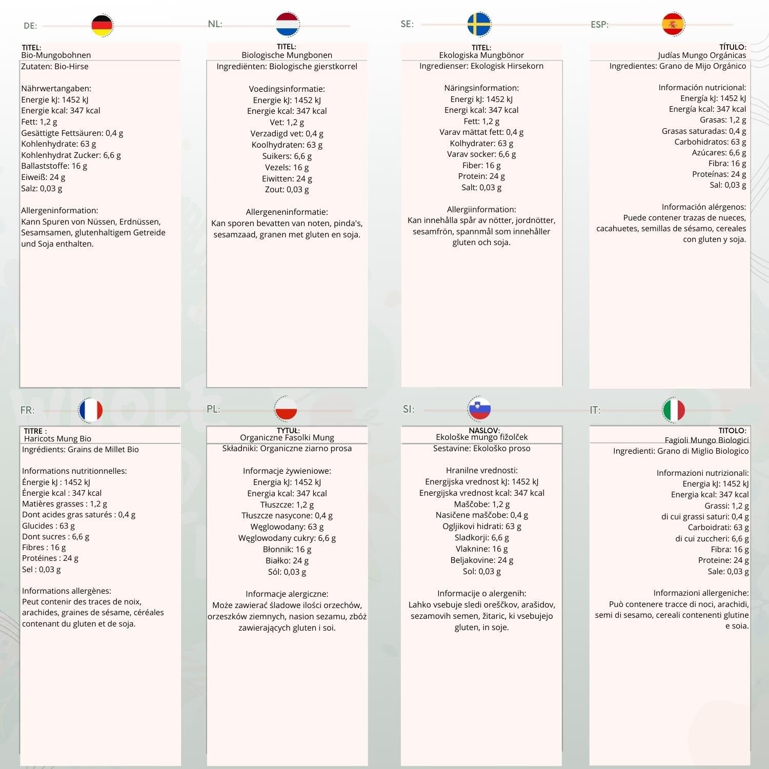 Celozrnné mungo fazole Earth Bio 2kg | Bez GMO | Vegan | Bohaté na vlákninu | Bohaté na bílkoviny | Certifikované organické