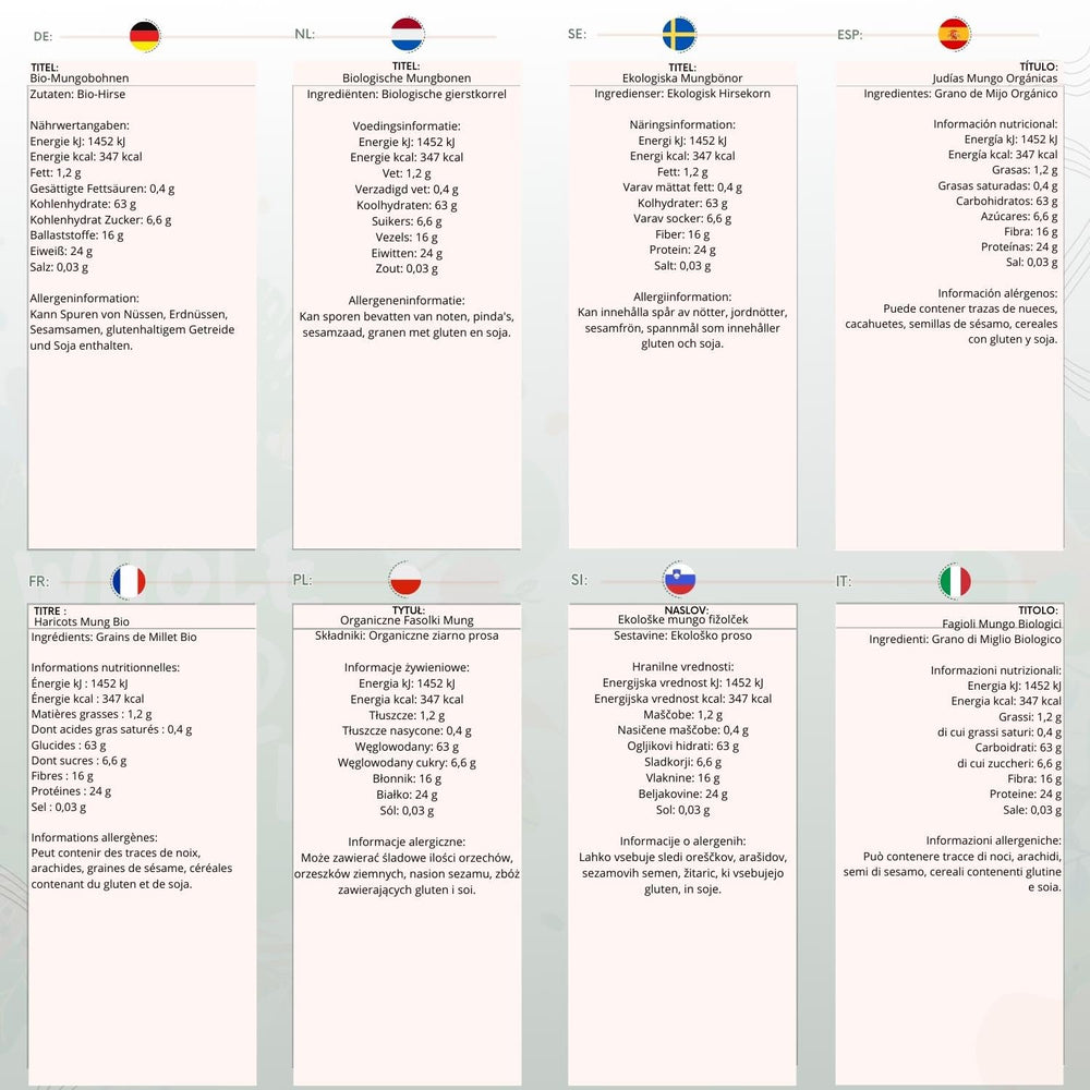 Celozrnné mungo fazole Earth Bio 2kg | Bez GMO | Vegan | Bohaté na vlákninu | Bohaté na bílkoviny | Certifikované organické