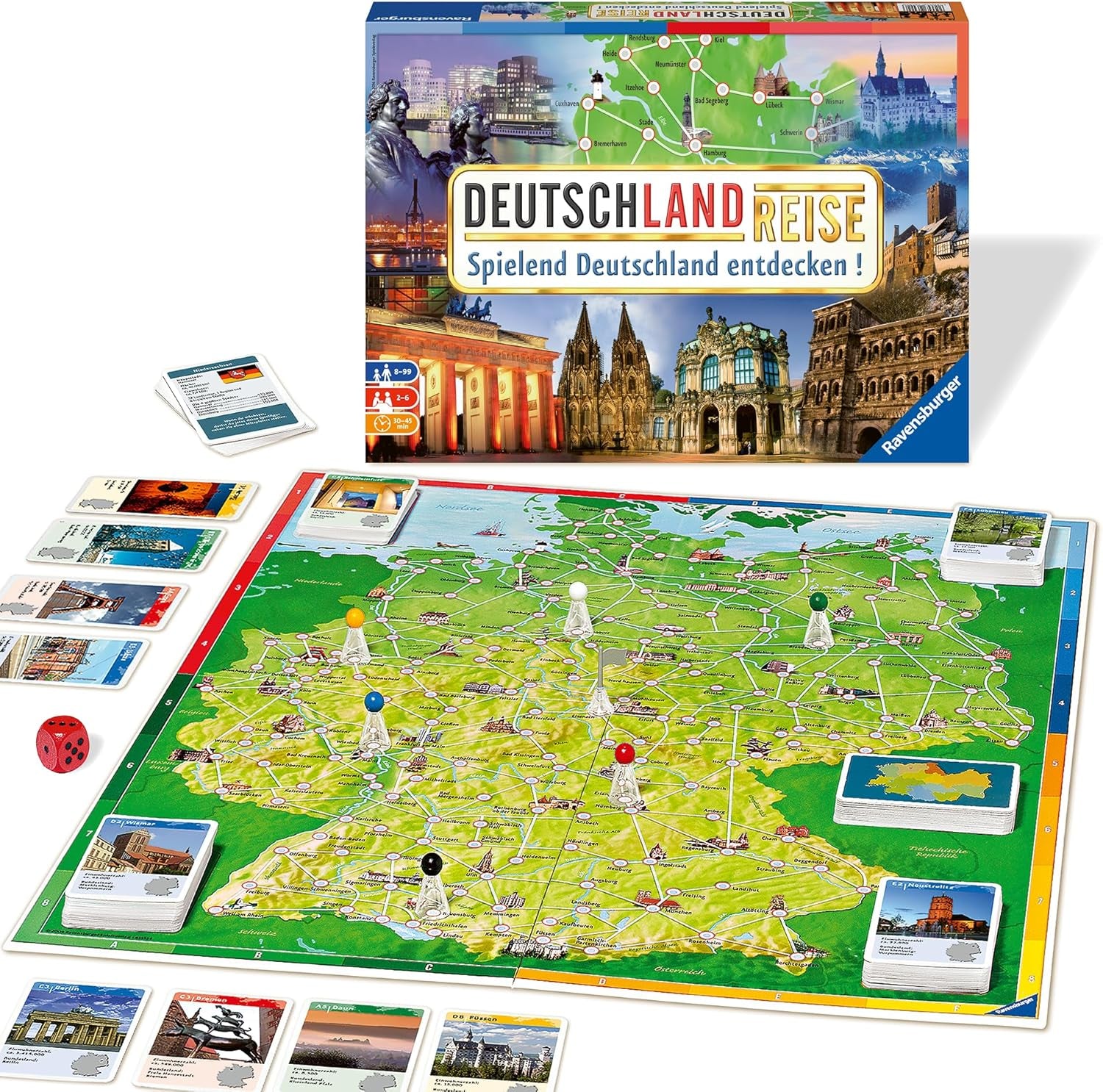 Ravensburger Family Game 26492 – Tour of Germany – rodinná klasika, věk 8+ – párty hra, Německo Cestování, desková hra až pro 6 hráčů, věk 8+
