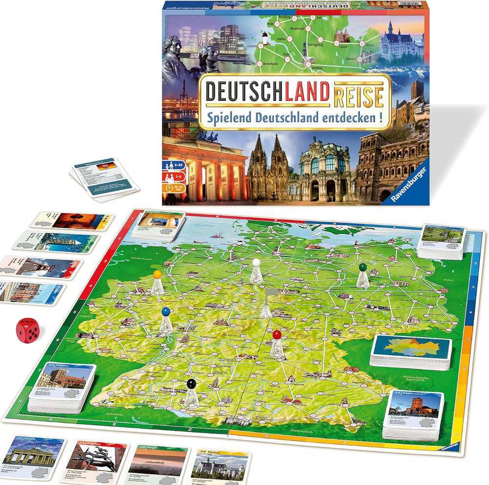Ravensburger Family Game 26492 – Tour of Germany – rodinná klasika, věk 8+ – párty hra, Německo Cestování, desková hra až pro 6 hráčů, věk 8+