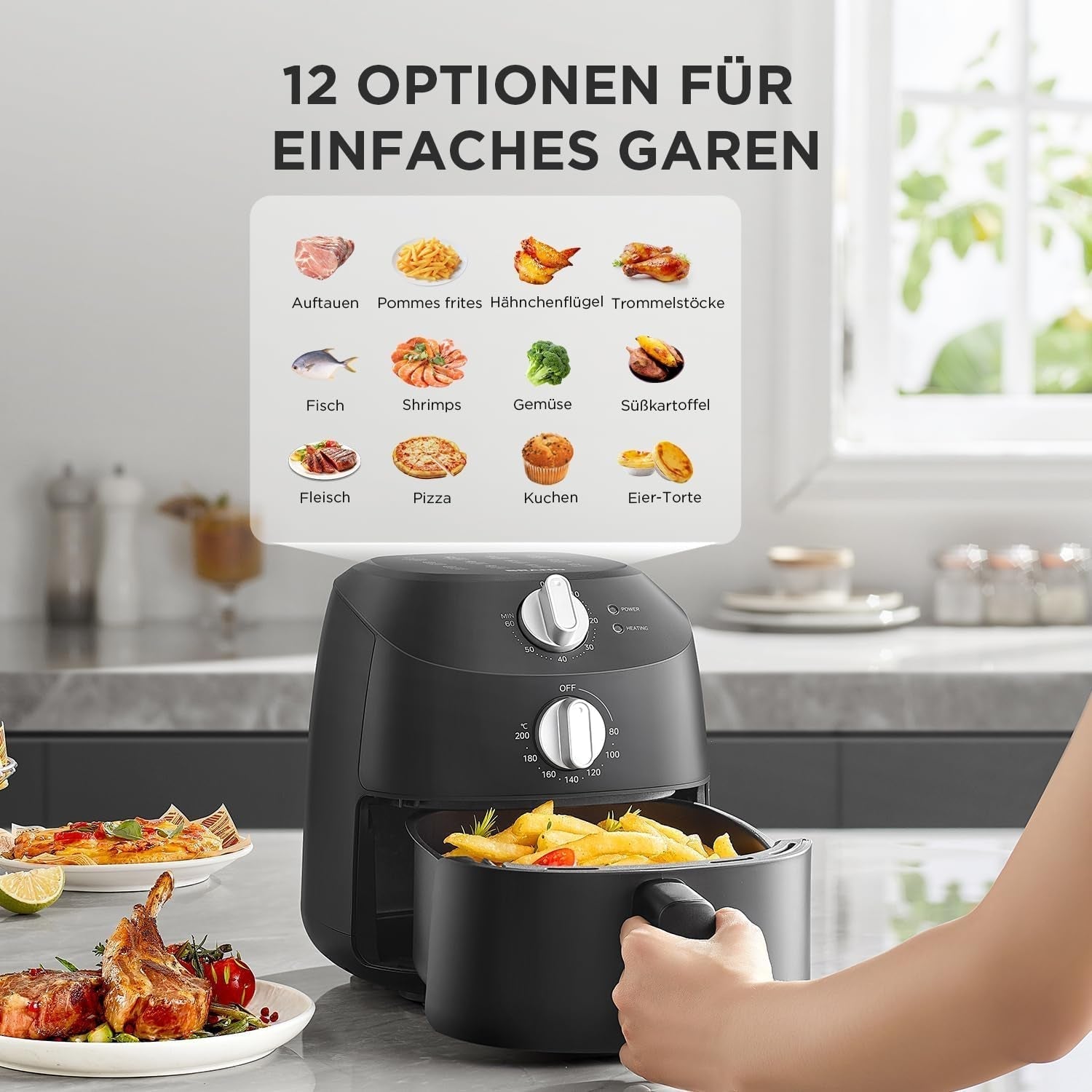 Horkovzdušná fritéza Midea 2L, 1150W vzduchová fritéza, bez oleje, horkovzdušná fritéza, funkce automatického vypnutí Domácí spotřebiče Naty Shop