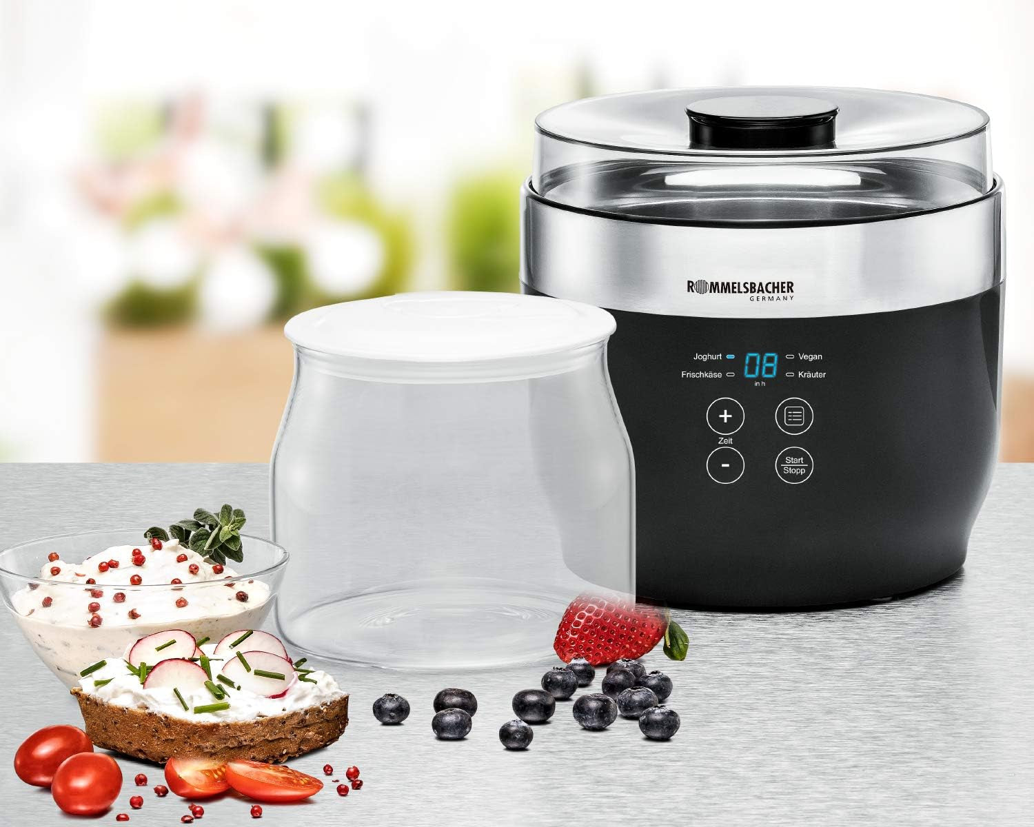 Borcan de schimb Rommelsbacher JG 1 pentru preparatorul de iaurt și cremă de brânză JG 80-1,2 litri, cu capac (pachet de 2) Cutii depozitare alimente Naty Shop