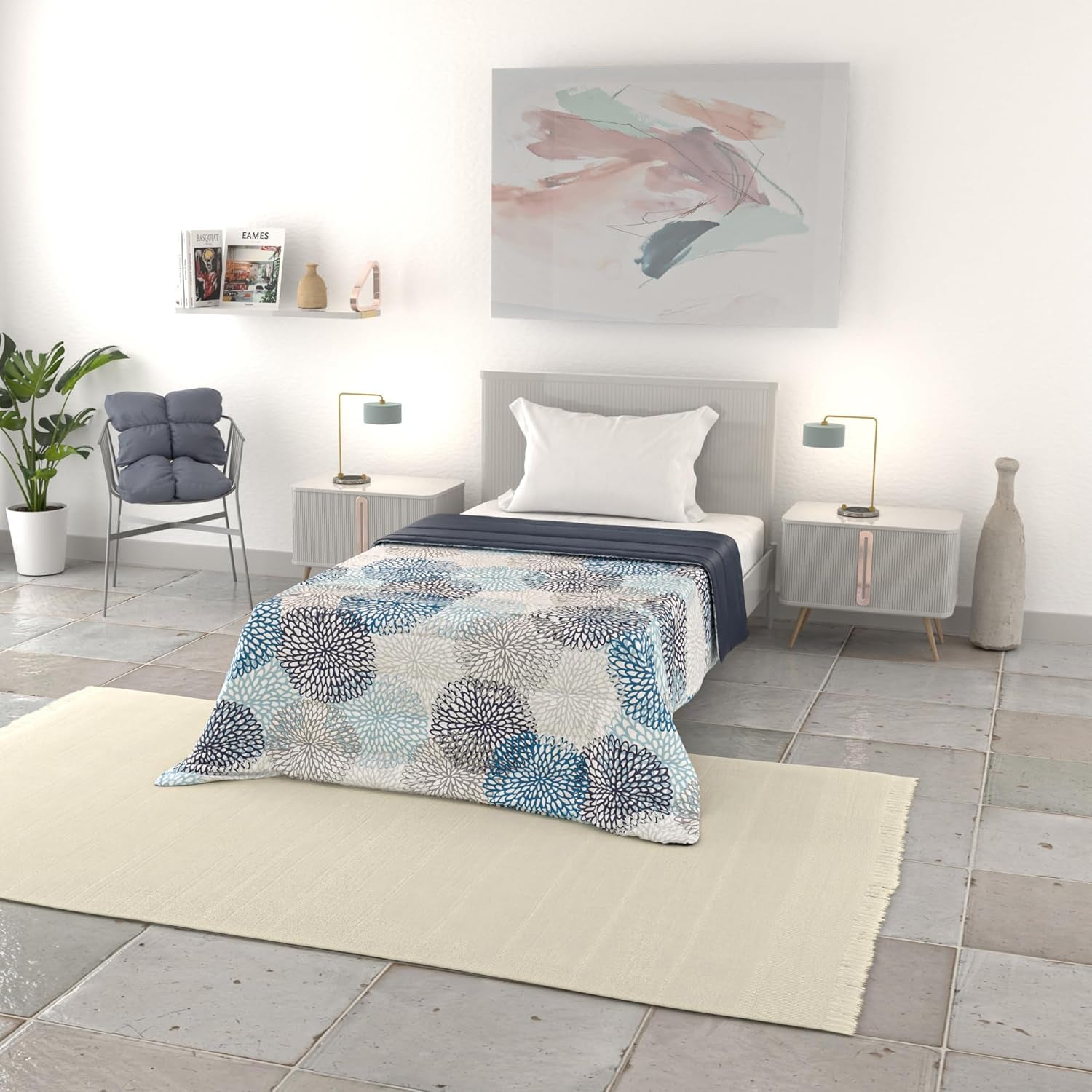 Cuvertură de vară Basic, microfibră, dungi de blugi, 200X240Cm Plapumi si pilote Naty Shop Soffioni Blu 200X240Cm