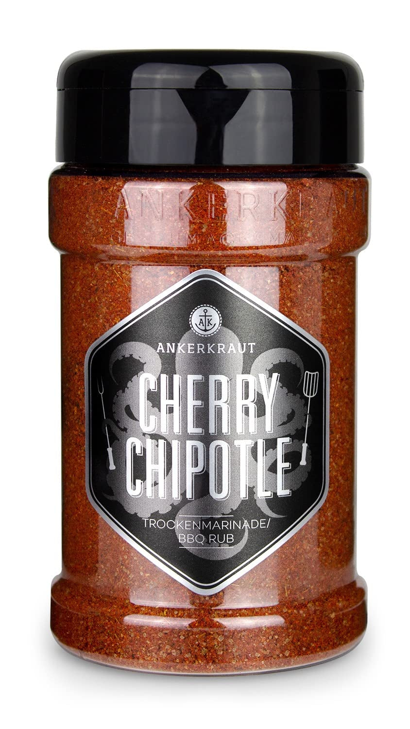 Ankerkraut Cherry Chipotle BBQ Rub, Rub Gewürzmischung für Rind, Schwein, kuřecí křidélka a trhané vepřové maso, 220 g im Streuer