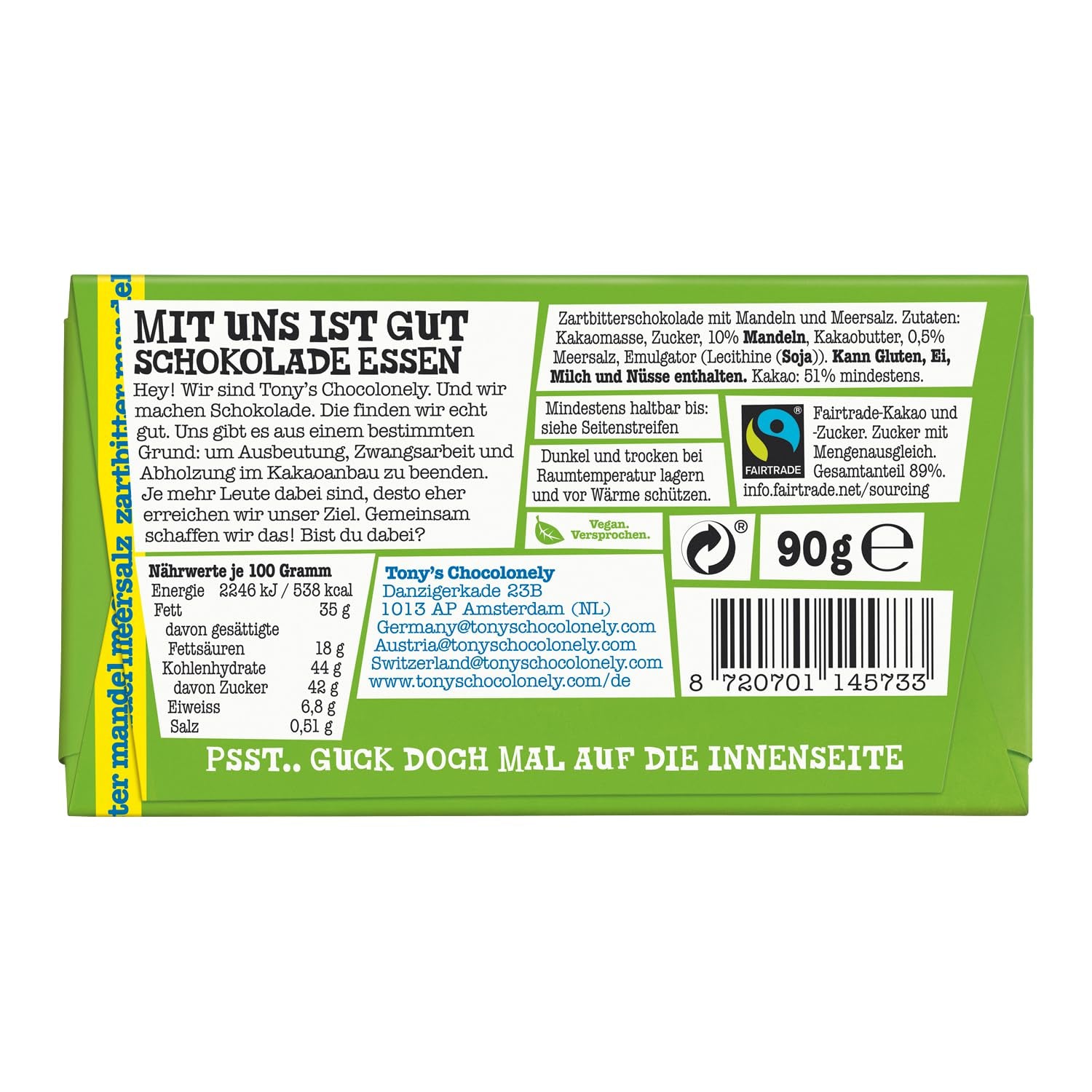 Tony's Chocolonely - Hořká čokoláda s mandlemi a mořskou solí 90g