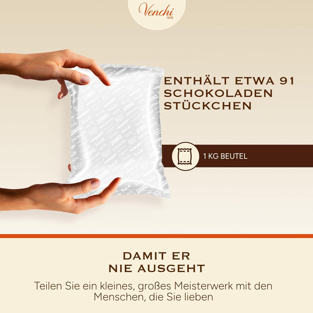 Venchi - Cremino Extra Black Chocolate - Hořká čokoláda s mandlovou pastou a "Piedmontese lesní lískové oříšky CHZO", 1 kg, bez lepku, bez barviv a bez konzervantů