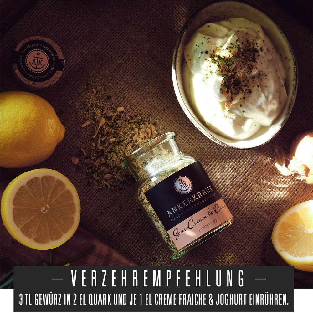 Ankerkraut "Sour-Cream & Cibule", Dip-Gewürzmischung pro Kartoffelspalten, Brot, Fleisch nebo Chips, 160 g v aromadichten sáčku