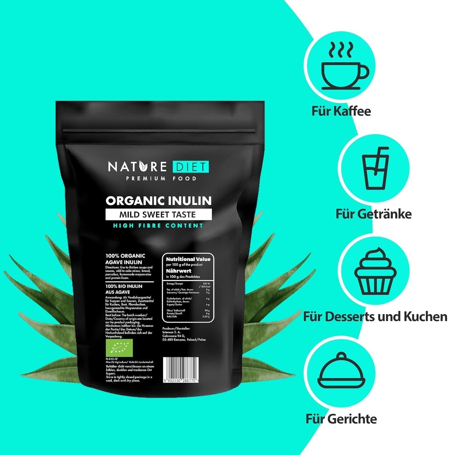 Nature Diet - Bio-inulin 1 kg | Aus Agave | Natürliches Präbiotikum Sladidla Naty Shop