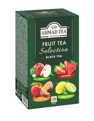 Ahmad Tea - Fruit Tea Selection - Sortiment de ceaiuri de fructe din ceai negru - Măr, piersică și fructul pasiunii, căpșuni, lămâie și lime - Ambalate individual și sigilate pentru păstrarea aromelor - 20 pliculețe de ceai cu bandă