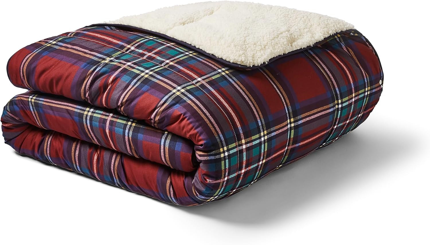 Night Lark Cosy Sherpa Fleece Blanket, Classic Red Tartan, 9 Tog, Luxurious, Fluffy, Thick And Reversible, Perfect pentru canapea, pat, canapea, canapea. Hipoalergenic, lavabil la mașină, Dimensiune: Paturi si Cuverturi Night Lark