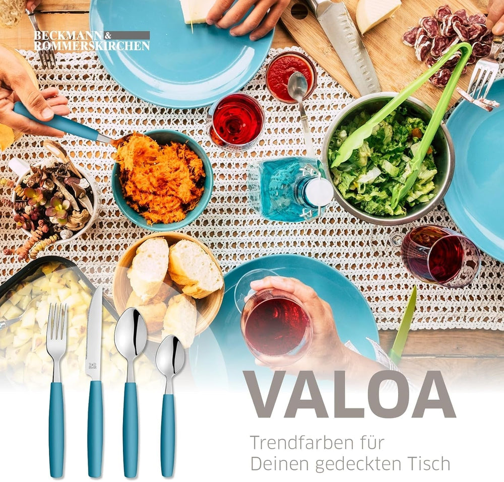 Beckmann & Rommerskirchen 2515 VALOA Besteck Set 4 Personen | 16-Teilig | Petrol | Spülmaschinenfest | Hochglanzpoliert | Essbesteck: 4X Messer, Gabel, Esslöffel, Kaffeelöffel Bucatarie Naty Shop