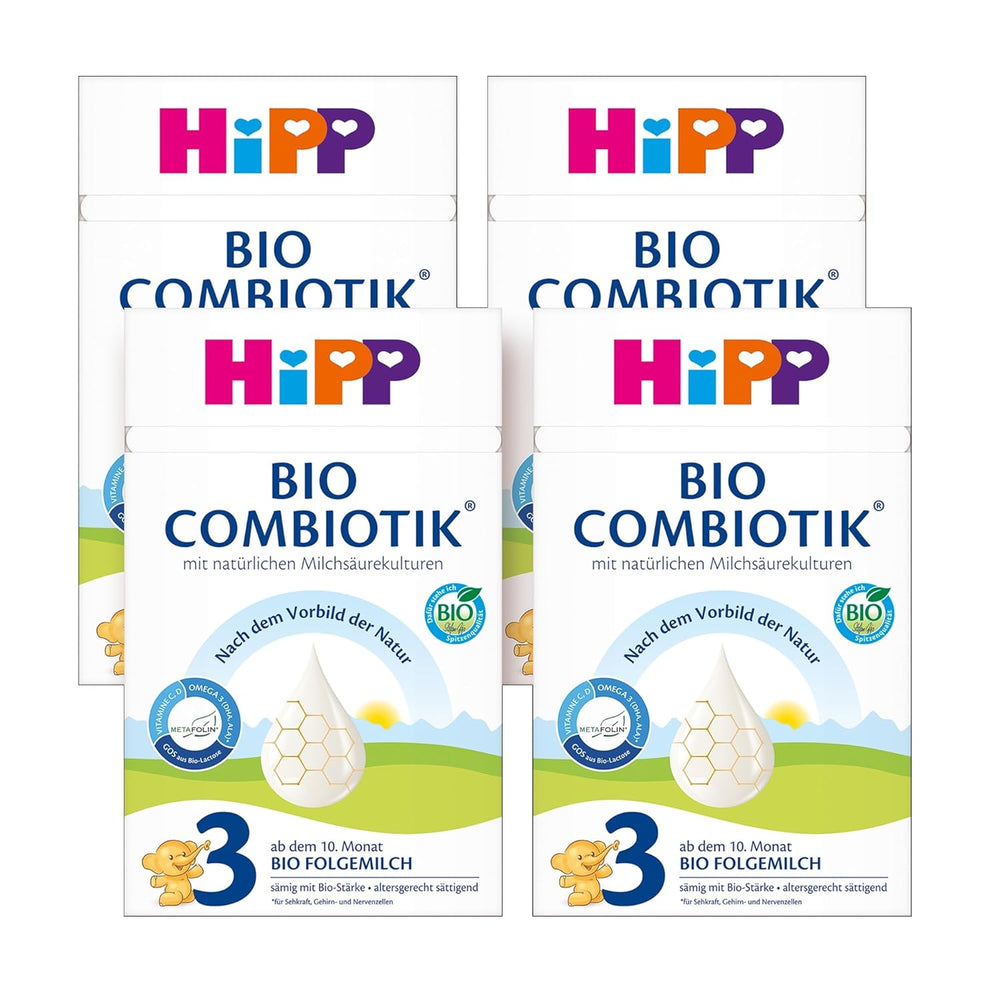 HiPP 3 Bio Combiotik (4 x 600 g), pokračovací mléko od 10 měsíců, s přírodními kulturami kyseliny mléčné, vitaminy C a D, GOS, Omega-3 (DHA, ALA), v nejlepší bio kvalitě