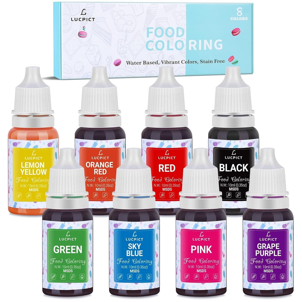 Colorant alimentar 8x10ml – Set de coloranți alimentari lichidi foarte concentrați pentru copt, prăjituri, fursecuri, glazură, macaroane, fondant – Colorant alimentar vibrant pentru săpunuri DIY, slime, meșteșuguri