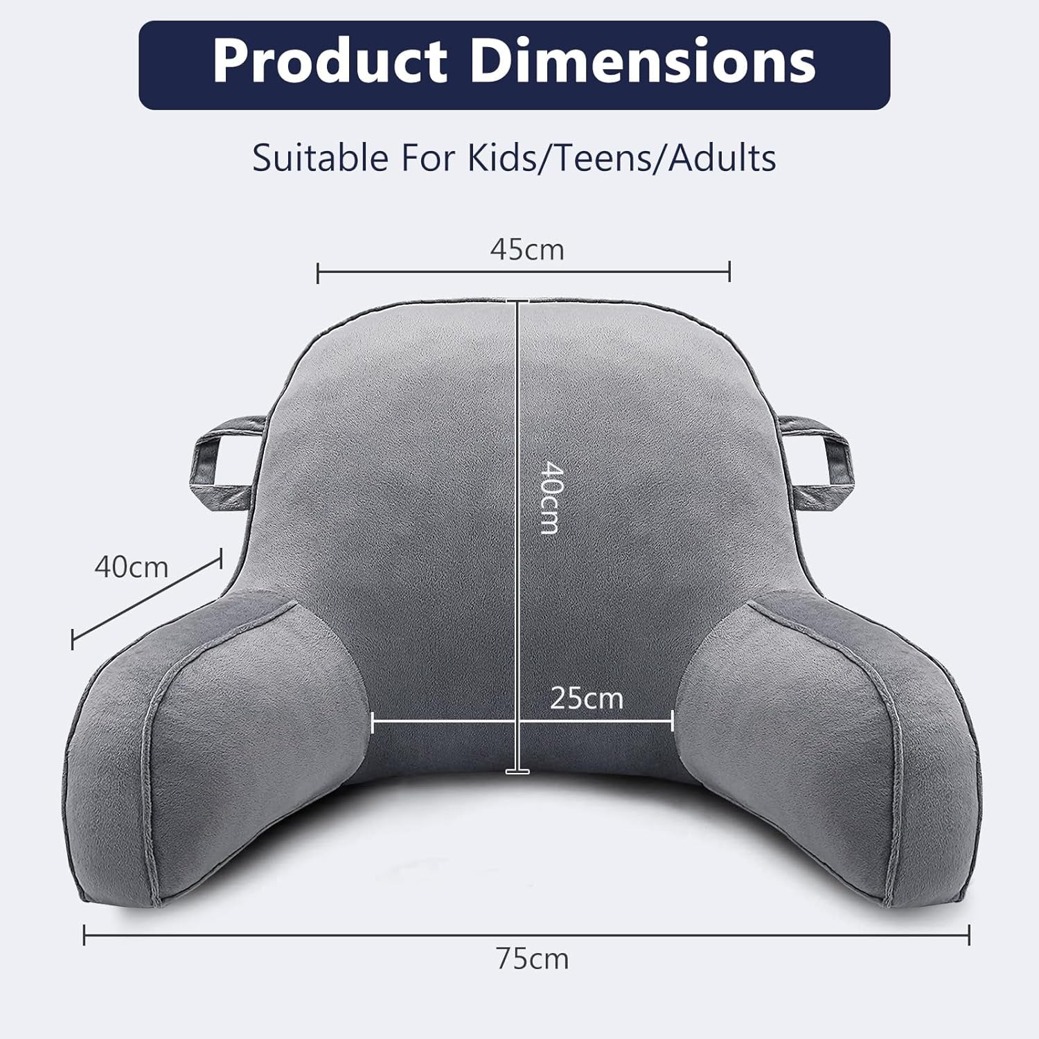 Pernă de citit, pernă de odihnă la pat pentru adulți și copii, pernă confortabilă din catifea pentru spate, cu cotiere, buzunare și mâner pentru a sta jos în pat, pernă de spate pentru citit, studiat și vizionat la televizor