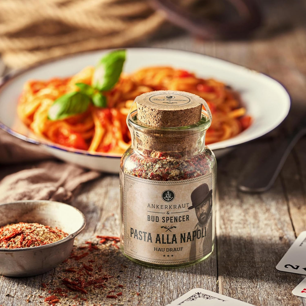 Ankerkraut Bud Spencer & Terence Hill Bagaluten Gewürz-Box, mit western pfanne and Pasta alla Napoli, Geschenk-Set, lecker kochen, 195 g Gewürze Inhalt