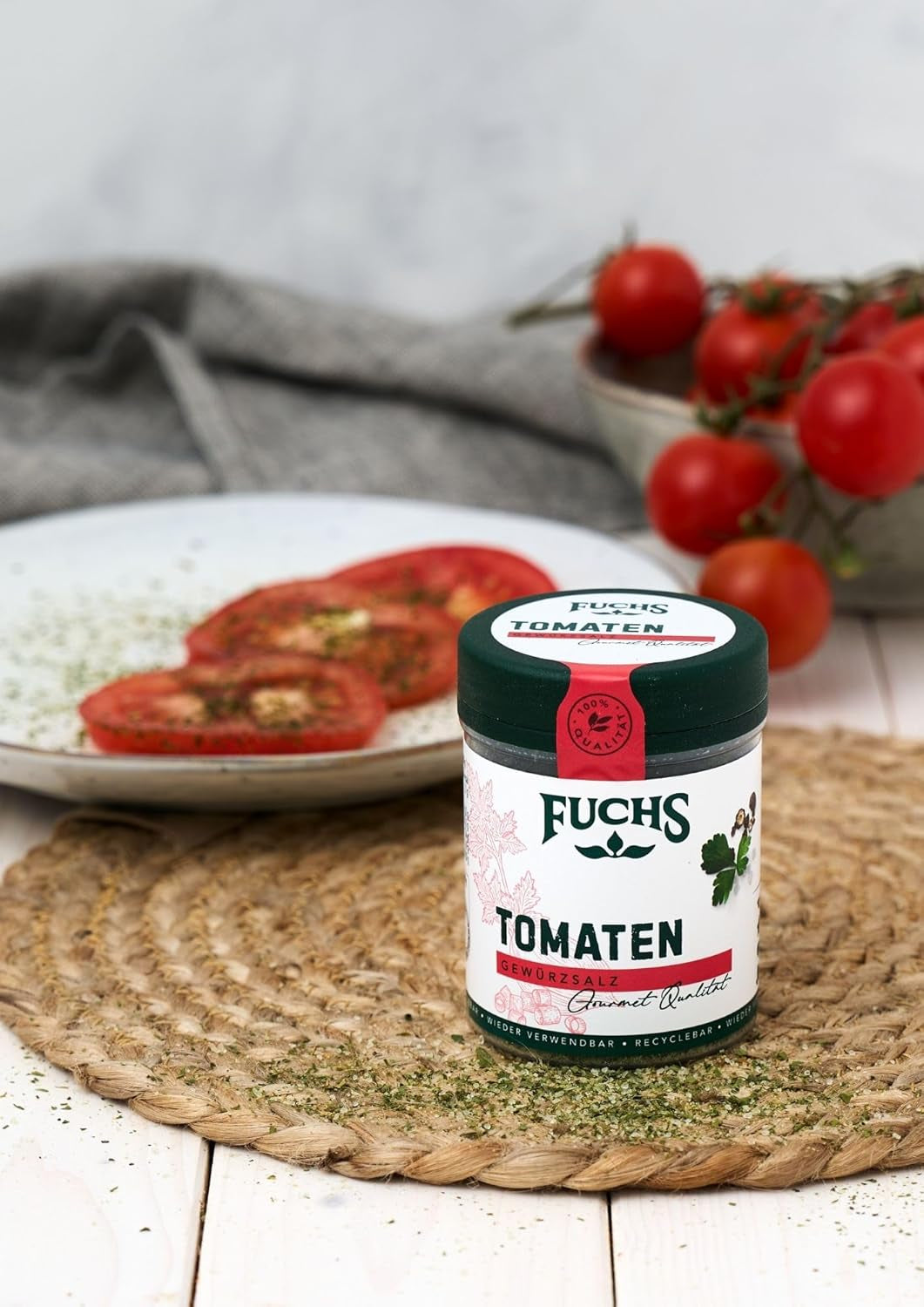 Fuchs Gewürze - Tomato Gewürz - Gewürzsalz für Tomatenbrot, Frühstücksei nebo Steak - přírodní ingredience - 90 g v wiederverwendbarer, recyclebarer Dávka