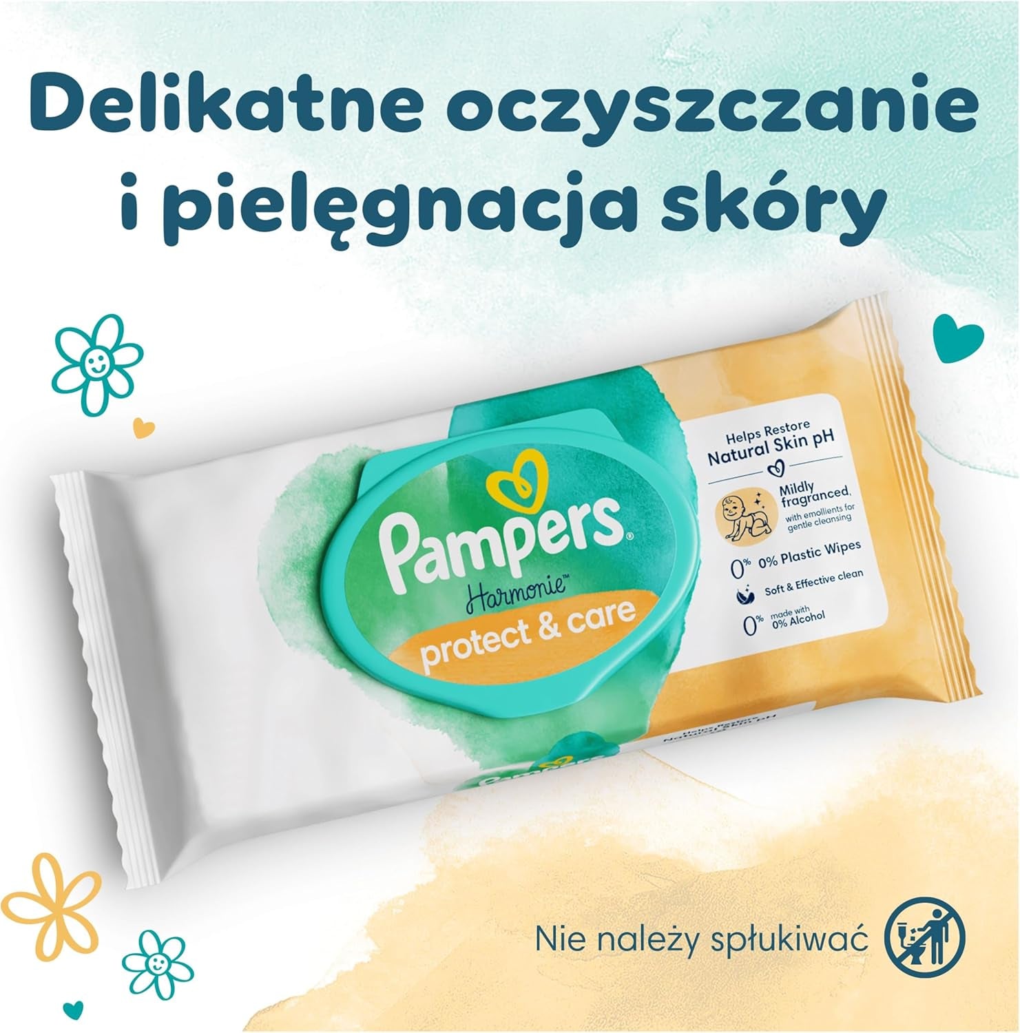 Vlhčené ubrousky Pampers Harmonie Protect & Care, 18 balení po 44 ubrouscích = 792 ubrousků, které pomáhají obnovit přirozenou rovnováhu pH pokožky