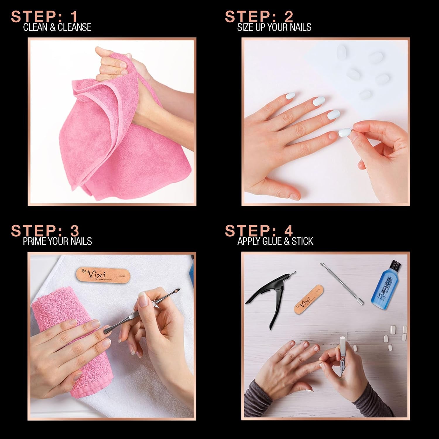 Extensii de unghii Vixi 600 scurte, ovale, cu pilă pregătitoare, 10 mărimi - Acoperire completă, opacă. Pentru profesioniști și uz casnic.