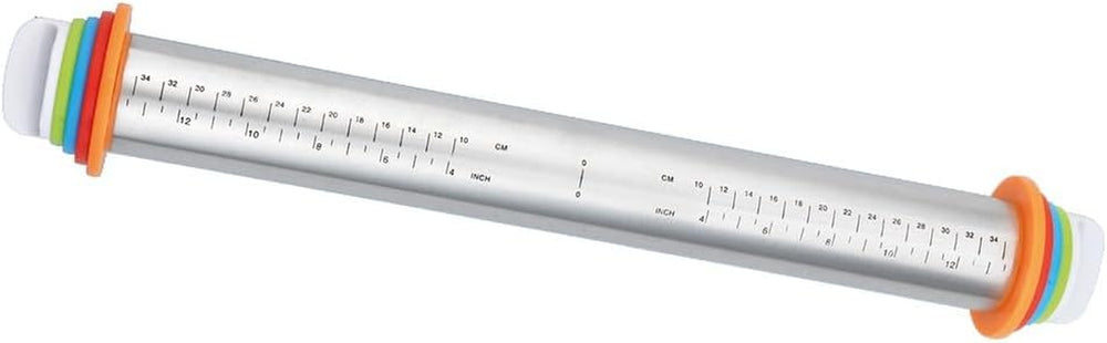 Maximex Teigrolle mit Abstandhalter EDELSTAHL - Edelstahl-Ausroller mit aufsteckbaren Abstandsscheiben, Edelstahl rostfrei, 4,5-6,5 x 43 x 4,5-6,5 cm, Stříbrný mat