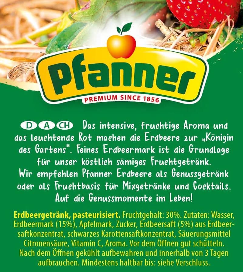 Pfanner Jahodový ovocný nektar (8 X 1 litr) - 30% obsah ovoce - Strawberry Drink Naty Shop