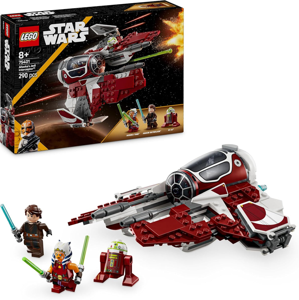 LEGO Star Wars 75401 Ahsokas Jedi Interceptor, Sternenjäger pro Fans von The Clone Wars, Ahsoka Tano & Anakin Skywalker Minifiguren, s Lichtschwertern a R7-A7, pro Jungen und Mädchen ab 8 Jahren