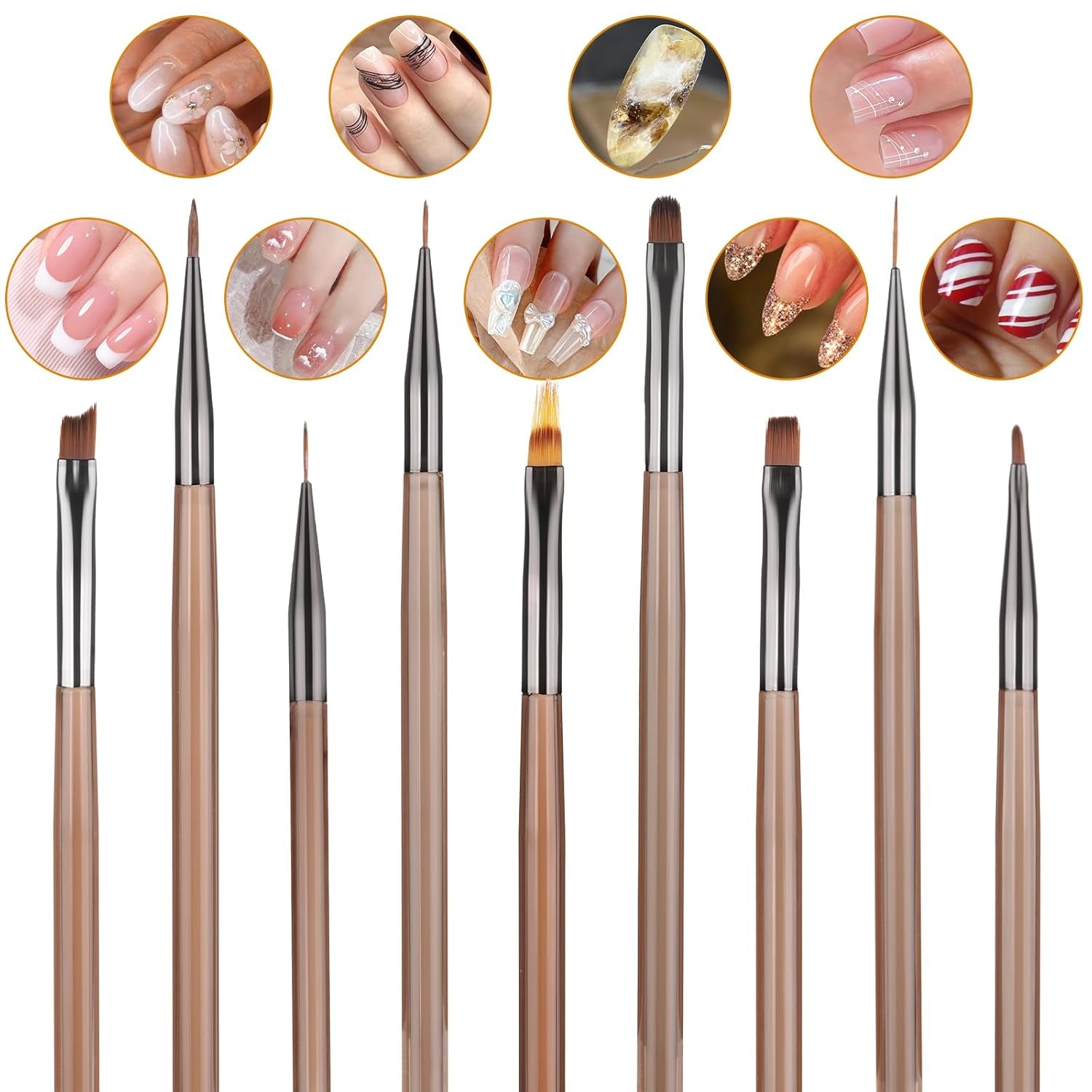 10 Stück Nailart Pinsel Set, Braun Nail Art Brushes Nailart Design Pinsel Nageldesign Pinselfür Gelnägelfür Heimwerker Maniküre Salon Zuhause Nailpinsel Set