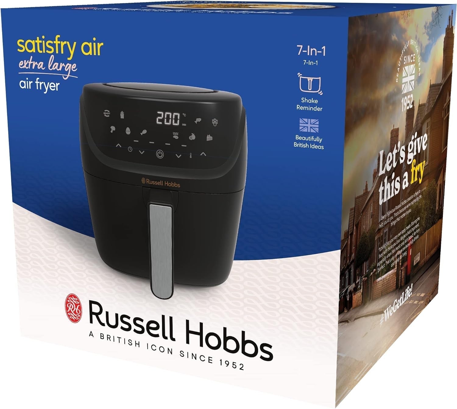 Russell Hobbs Heißluftfritteuse XXL 8L Rapid Airfryer [Kompaktes Gehäuse,7 Kochfunktionen,10 Programme] Satisfry (Spülmaschinenfest, Max 220°C, Fritteuse Ohne Oel, Grillen, Backen, Braten) 27170-56 Naty Shop