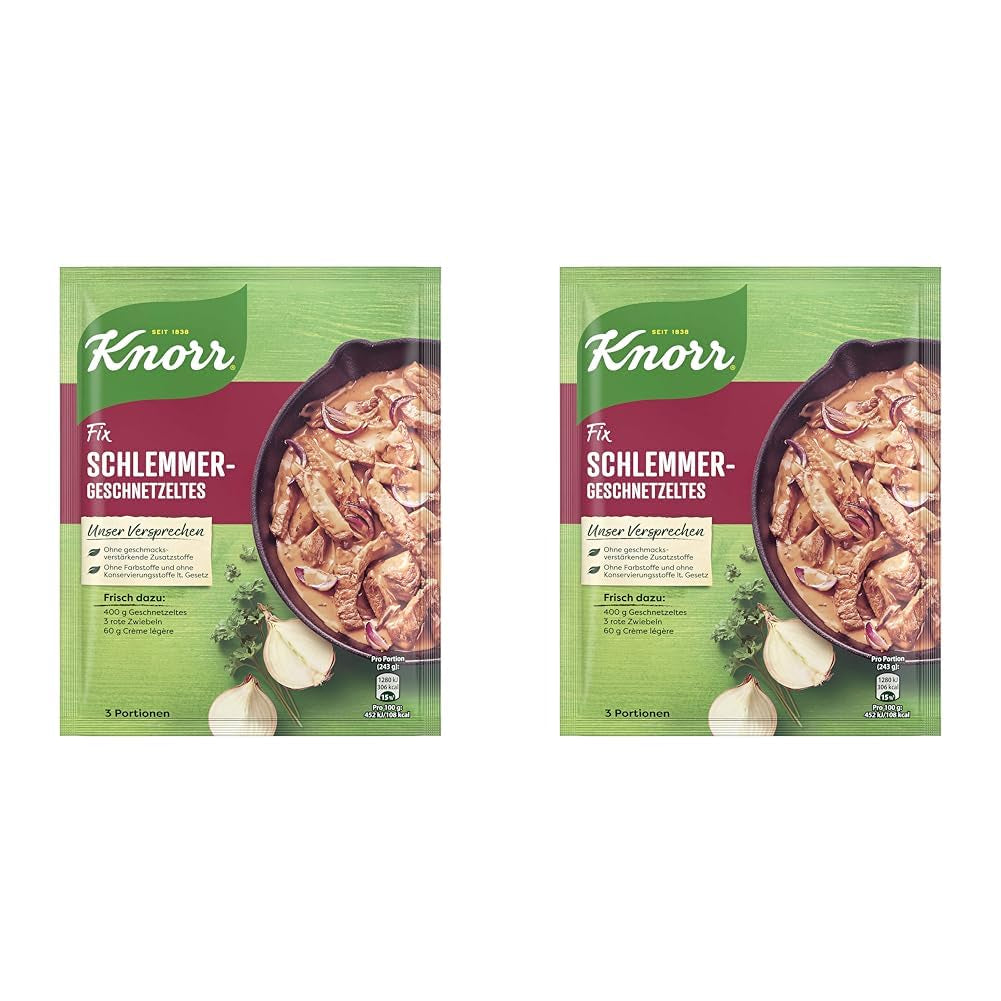 Knorr Fix Würzmischung Schlemmer-Geschnetzeltes für ein leckeres Fleischgericht ohne geschmacksverstärkende Zusatzstoffe 43 g 1 kus