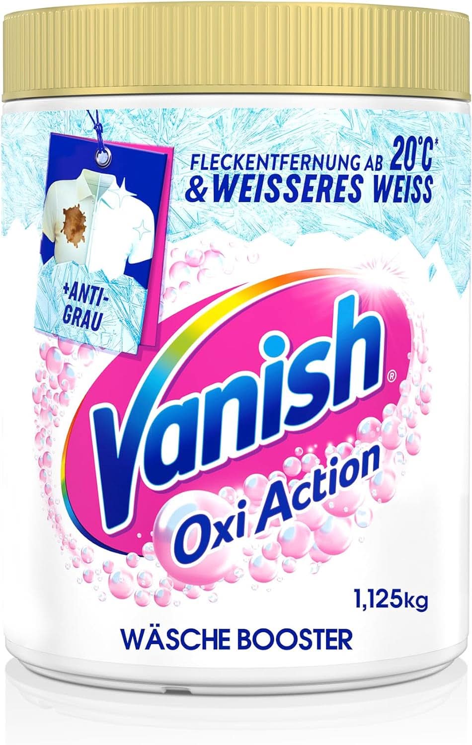 Vanish Oxi Action Powerwhite Powder - 1 X 1,125 Kg - odstraňovač skvrn a prášek pro zlepšení prádla bez chlóru - na bílé prádlo Prací prostředky Naty Shop