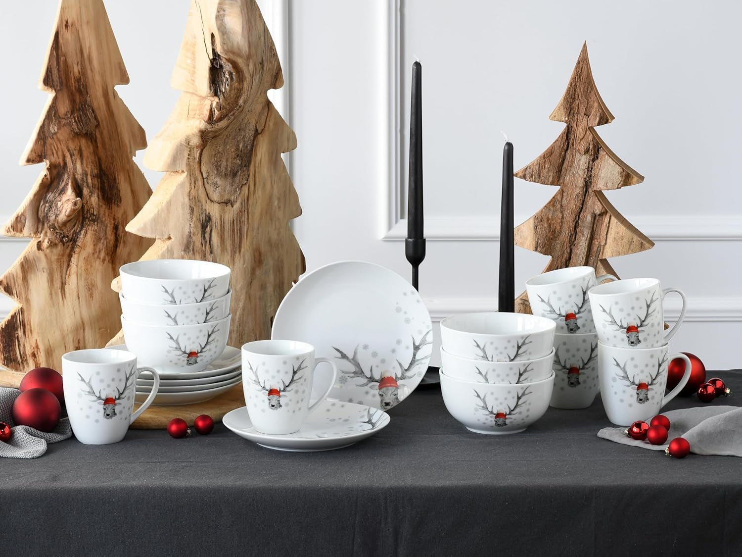 Creatable, 21498, Serie Luna Hirsch, 18-Teiliges Geschirrset Für 6 Personen, Frühstücksset Aus Porzellan, Spülmaschinen- Und Mikrowellengeeignet, Qualitätsproduktion Seturi vesela masa Naty Shop