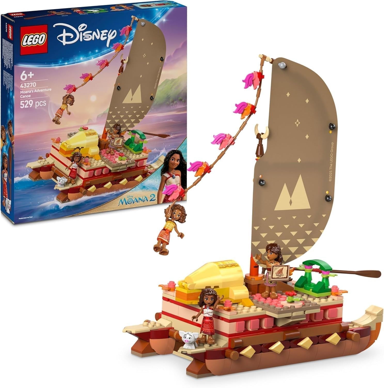 LEGO Ç€ Disney Moana 2: Moanin dobrodružný vor - Hrací člun s plachtami, odnímatelnou palubou, táborákem a 3 mini-panenkami včetně Lota a Moni - Dárek pro dívky od 6 let a fanoušky - 43270 Stavebnice Beuche den LEGO-Store Výchozí název